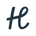 Harlow logo. White background, and a black H in italics.